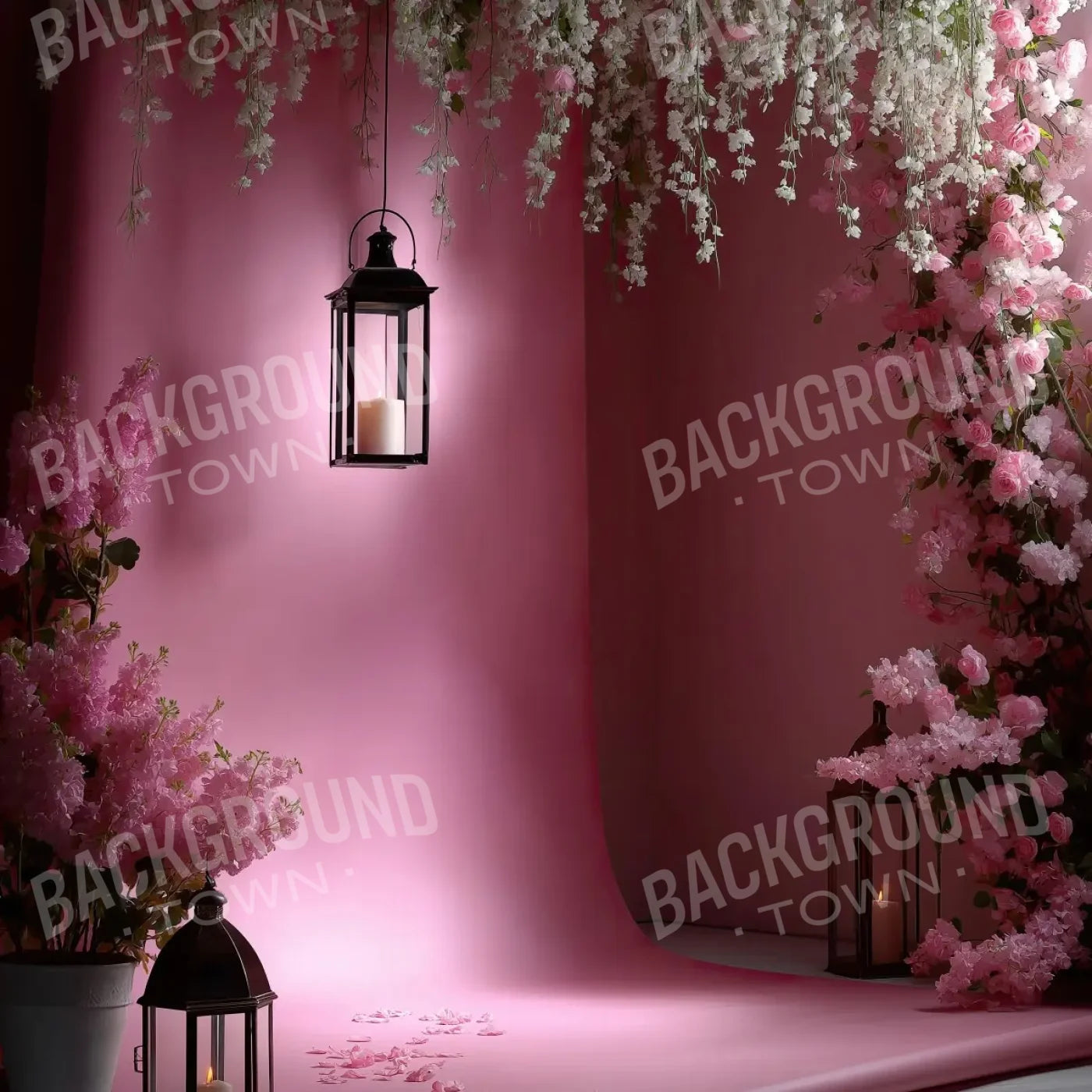 Pink Floral Corner 8’x8’ Fleece (96 x 96 inch) Backdrop