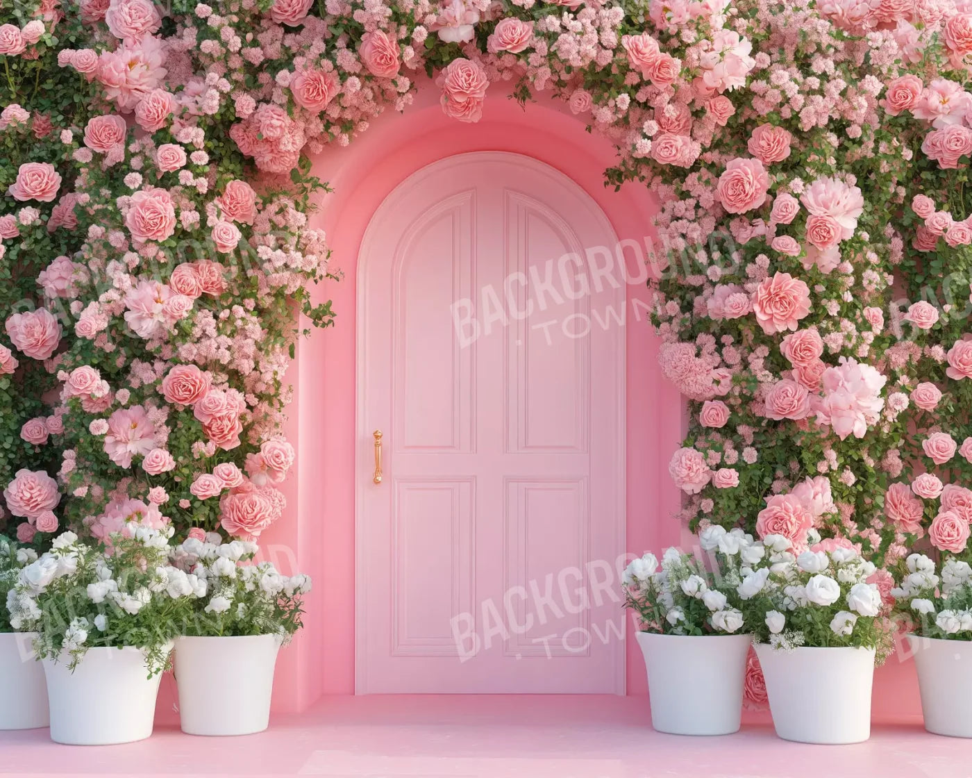 Pink Floral Door 10’x8’ Fleece (120 x 96 inch) Backdrop