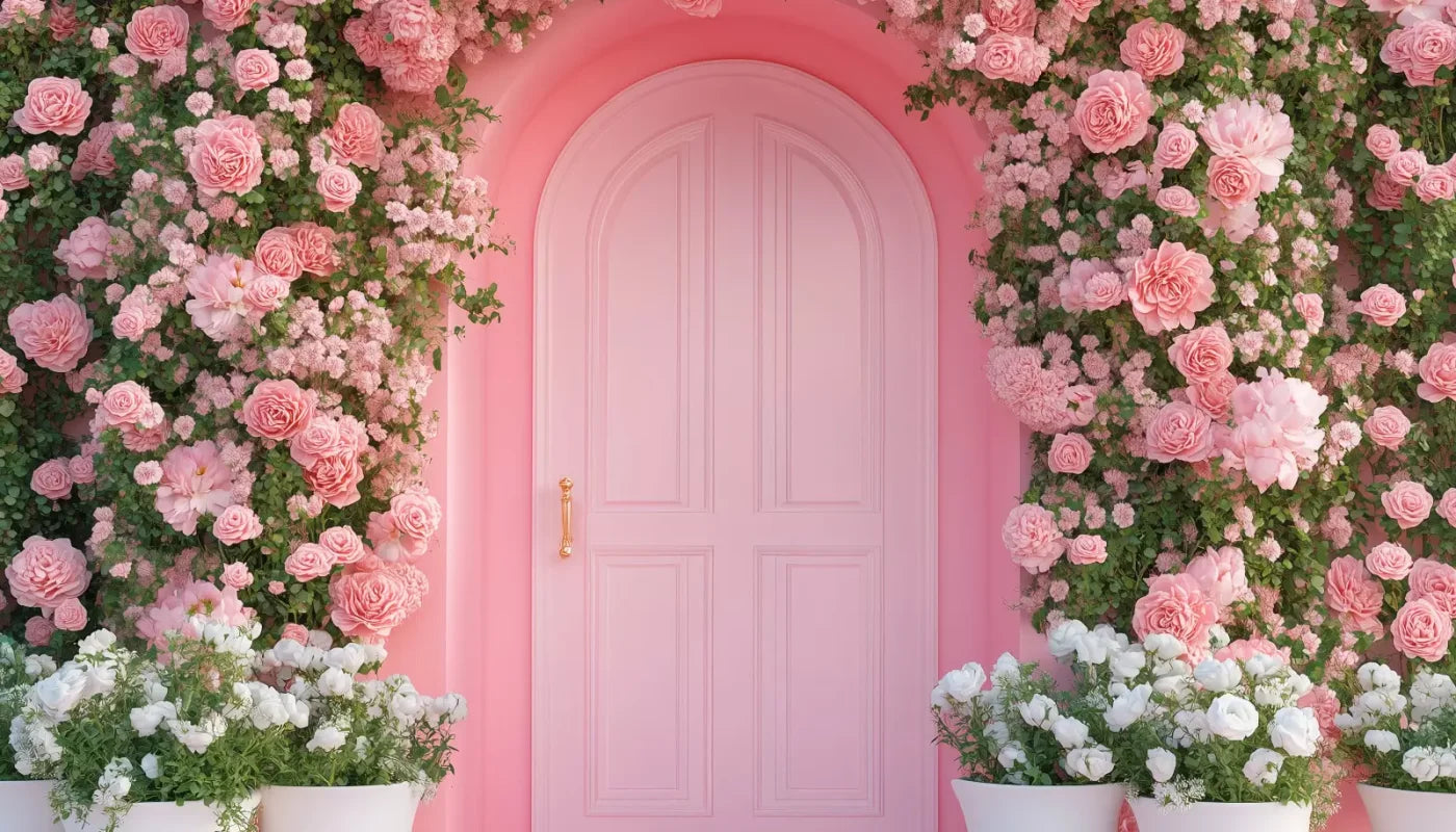 Pink Floral Door 14’x8’ UltraCloth (168 x 96 inch) Backdrop