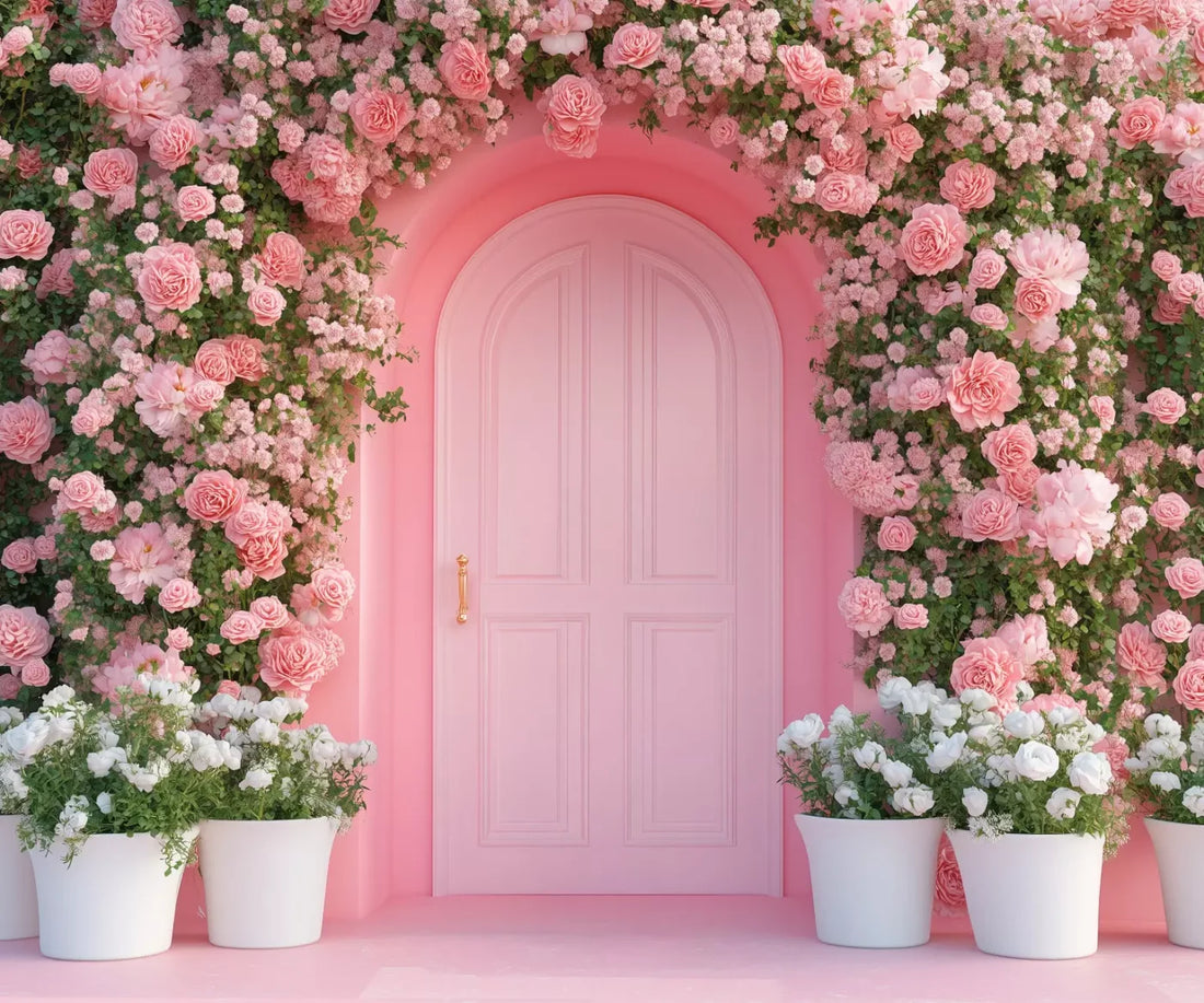 Pink Floral Door 5’x4’2 Fleece (60 x 50 inch) Backdrop