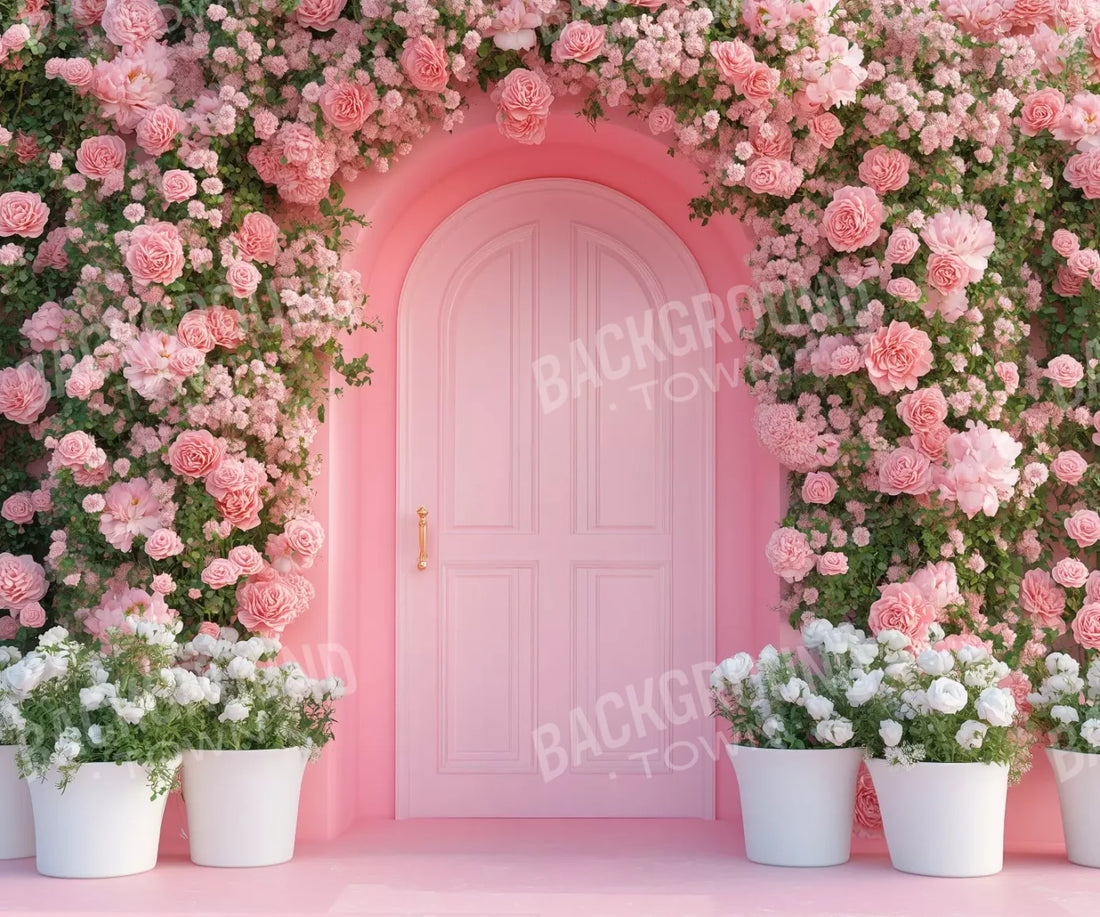 Pink Floral Door 5’x4’2 Fleece (60 x 50 inch) Backdrop