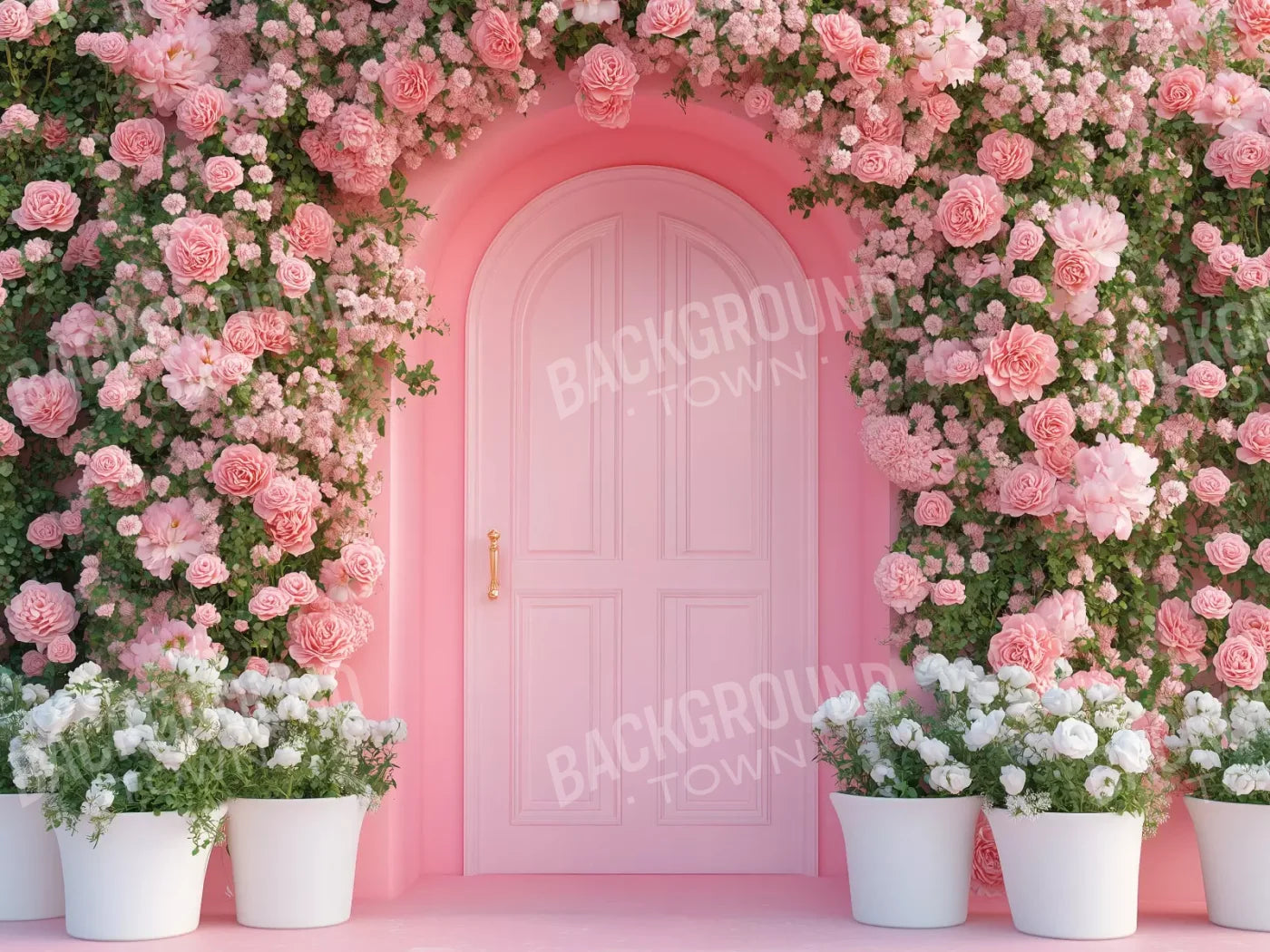 Pink Floral Door 6’8x5’ Fleece (80 x 60 inch) Backdrop