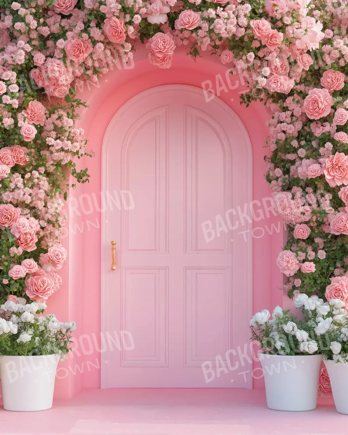 Pink Floral Door 8’x10’ Fleece (96 x 120 inch) Backdrop