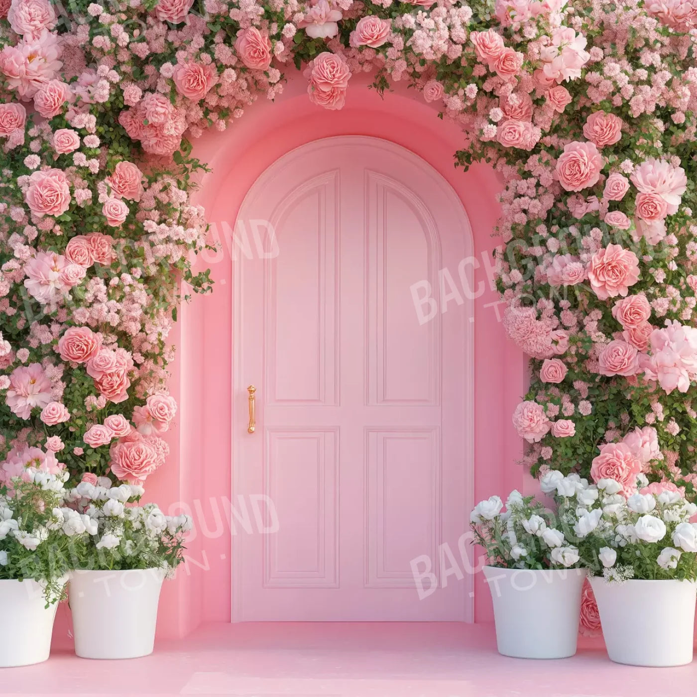 Pink Floral Door 8’x8’ Fleece (96 x 96 inch) Backdrop