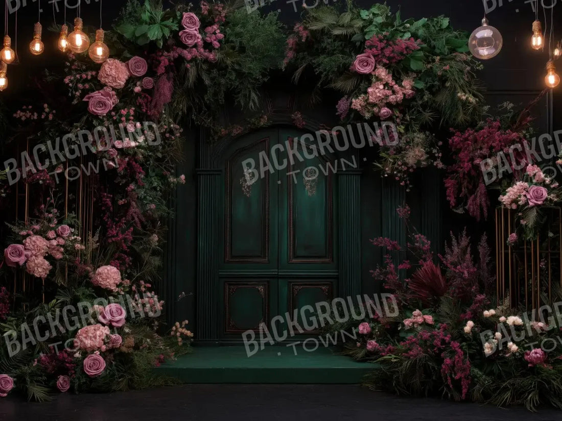 Pink Floral Garden Door 6’8x5’ Fleece (80 x 60 inch) Backdrop