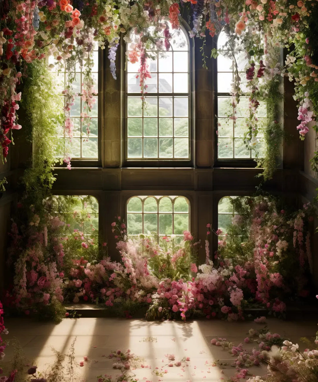Pink and Green Floral Windowed Backdrop for Maternity Photography