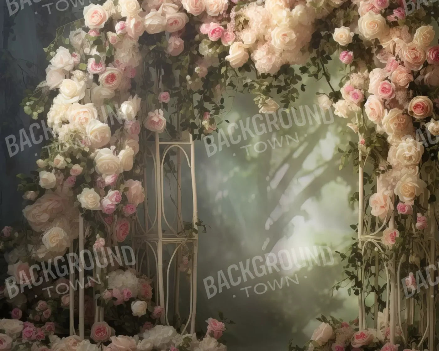 Pink Ivory Rose Arch 10’X8’ Fleece (120 X 96 Inch) Backdrop