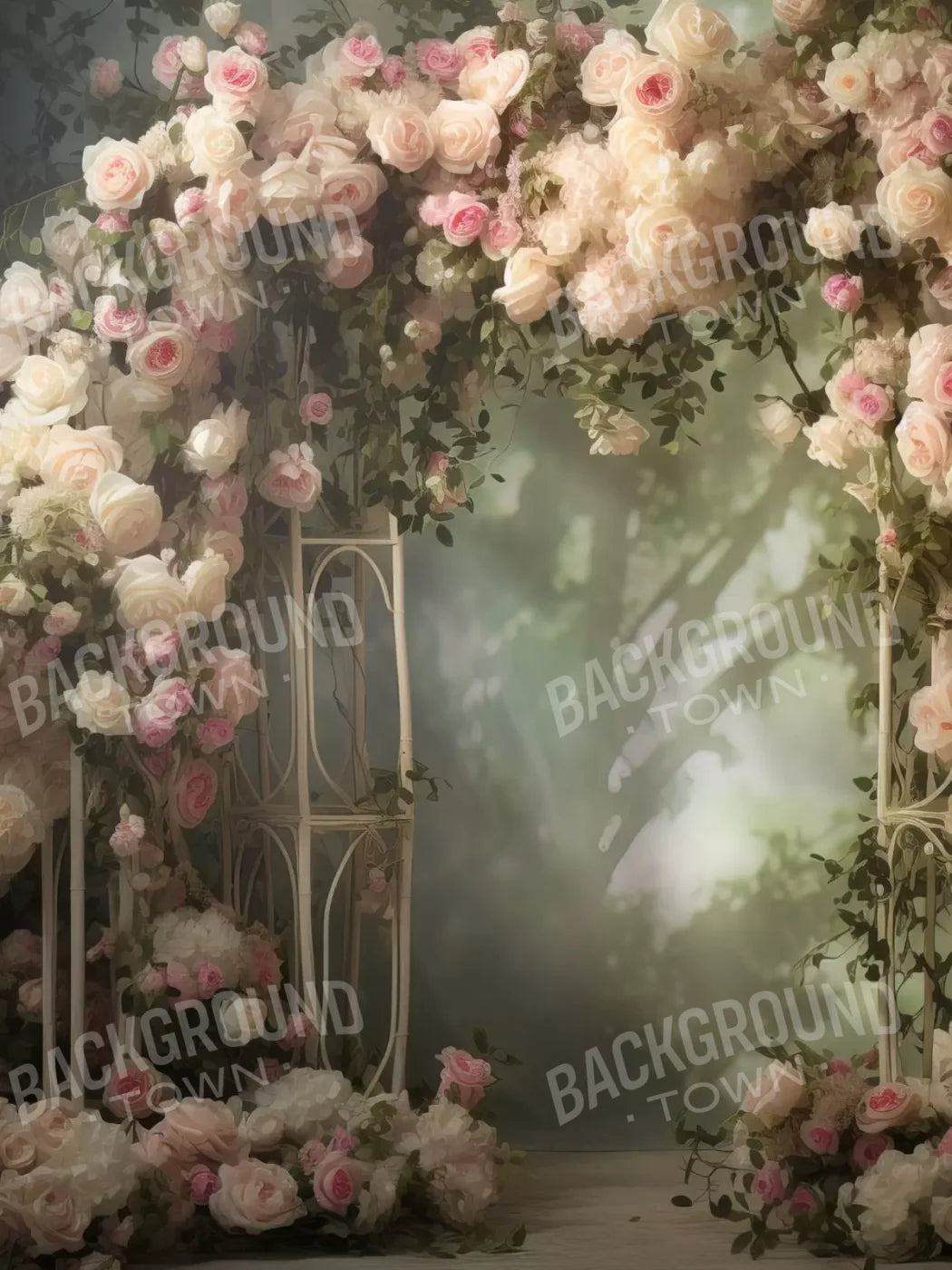 Pink Ivory Rose Arch 5’X6’8 Fleece (60 X 80 Inch) Backdrop