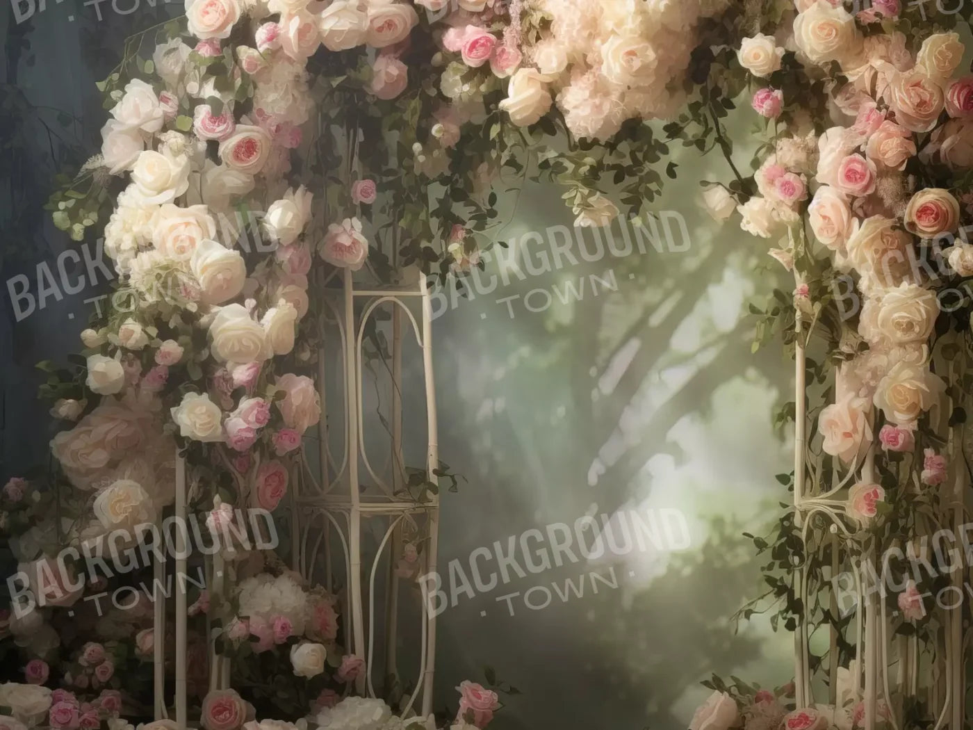 Pink Ivory Rose Arch 6’8X5’ Fleece (80 X 60 Inch) Backdrop