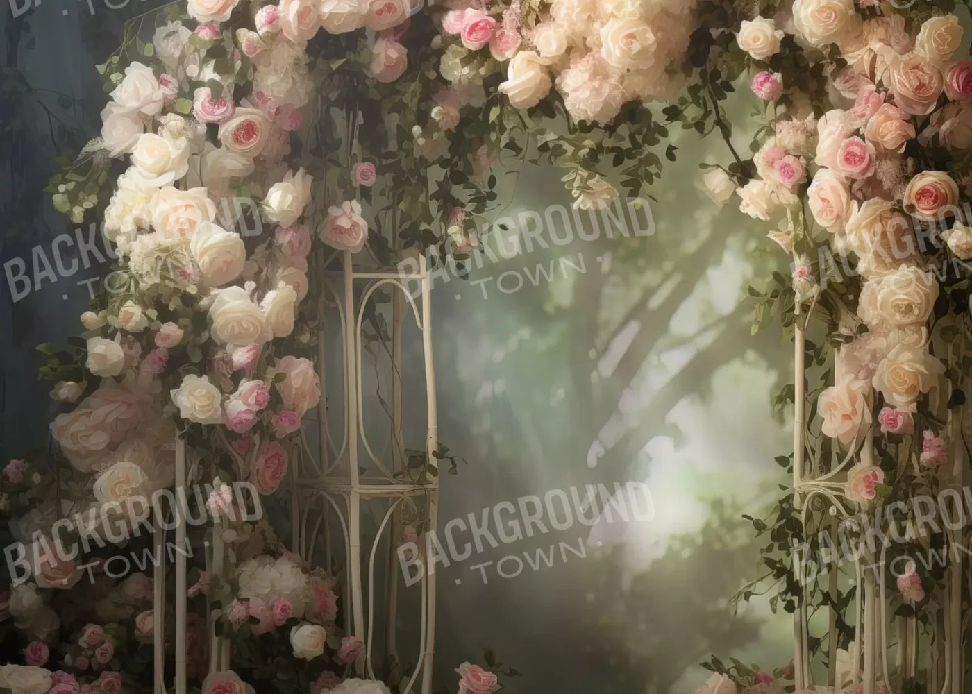 Pink Ivory Rose Arch 7’X5’ Ultracloth (84 X 60 Inch) Backdrop