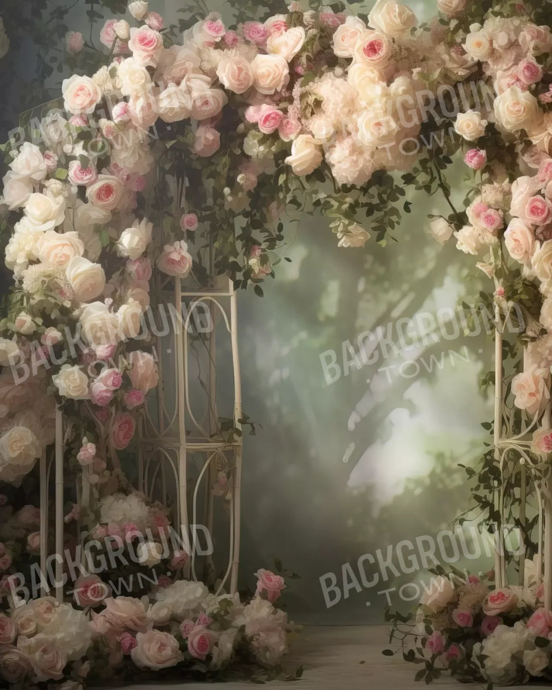 Pink Ivory Rose Arch 8’X10’ Fleece (96 X 120 Inch) Backdrop
