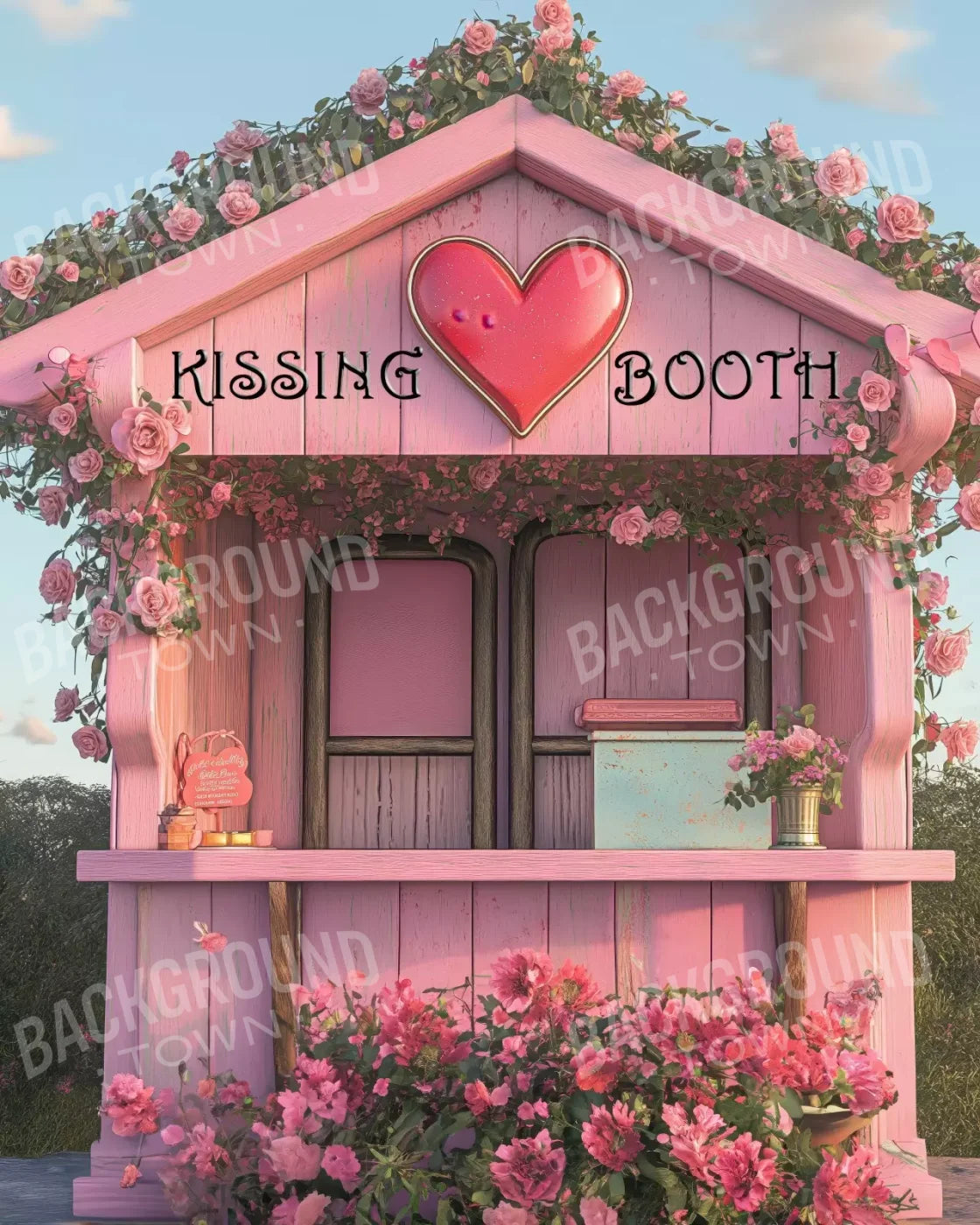 Pink Kissing Booth 8’X10’ Fleece (96 X 120 Inch) Backdrop