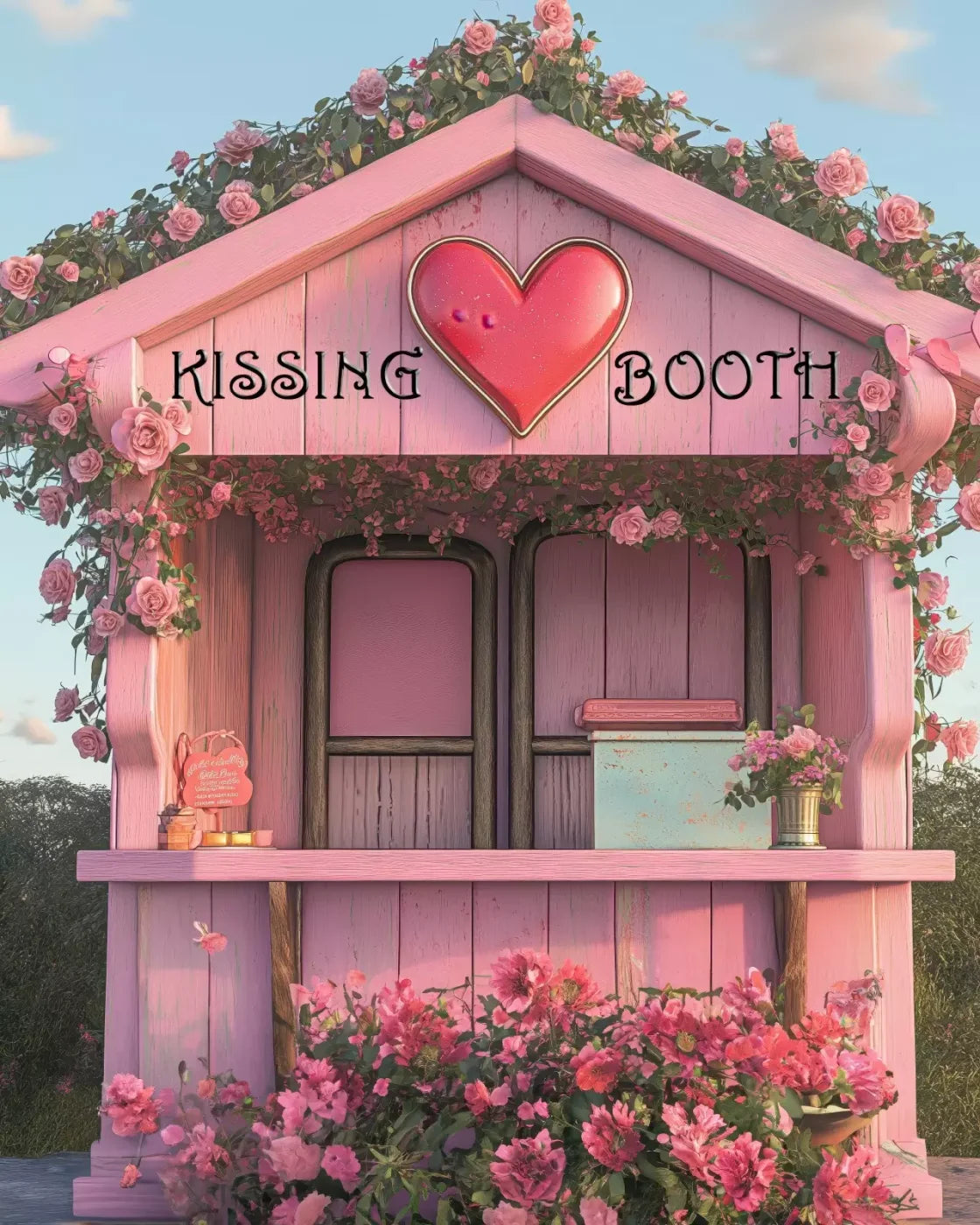 Pink Kissing Booth 8’X10’ Fleece (96 X 120 Inch) Backdrop