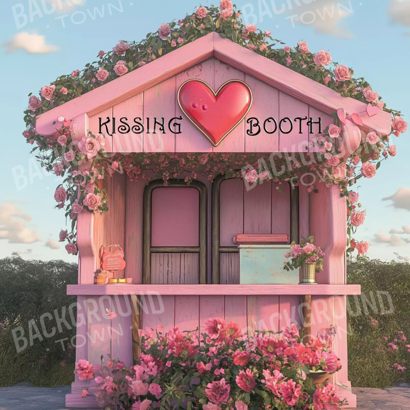 Pink Kissing Booth 8’X8’ Fleece (96 X Inch) Backdrop