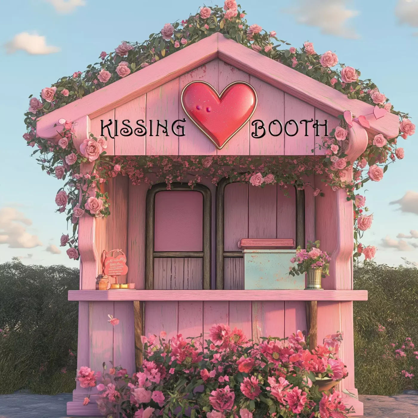 Pink Kissing Booth 8’X8’ Fleece (96 X Inch) Backdrop