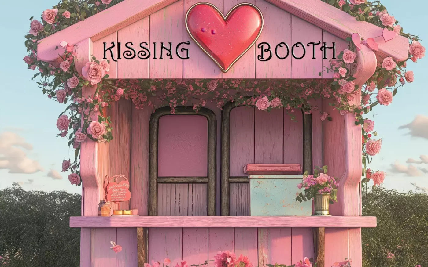 Pink Kissing Booth 16’X10’ Ultracloth (192 X 120 Inch) Backdrop