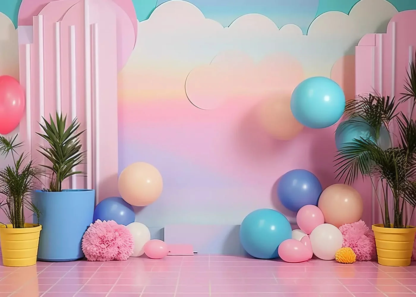 Pink Play House I 7’X5’ Ultracloth (84 X 60 Inch) Backdrop