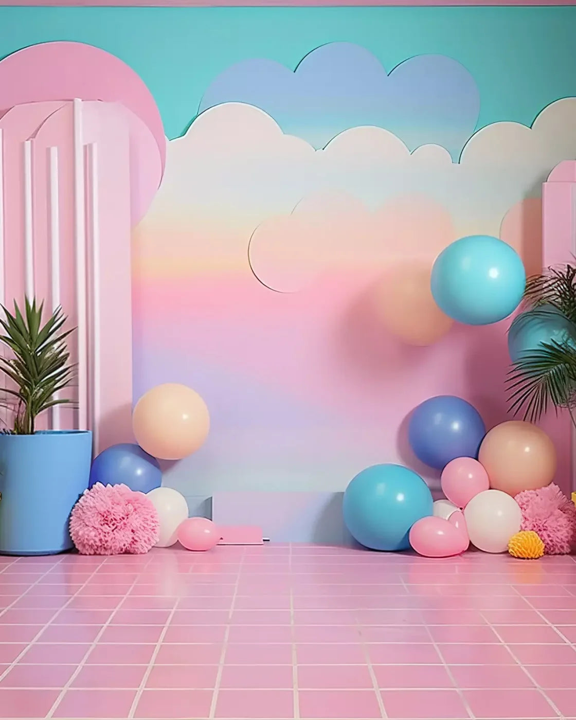 Pink Play House I 8’X10’ Fleece (96 X 120 Inch) Backdrop