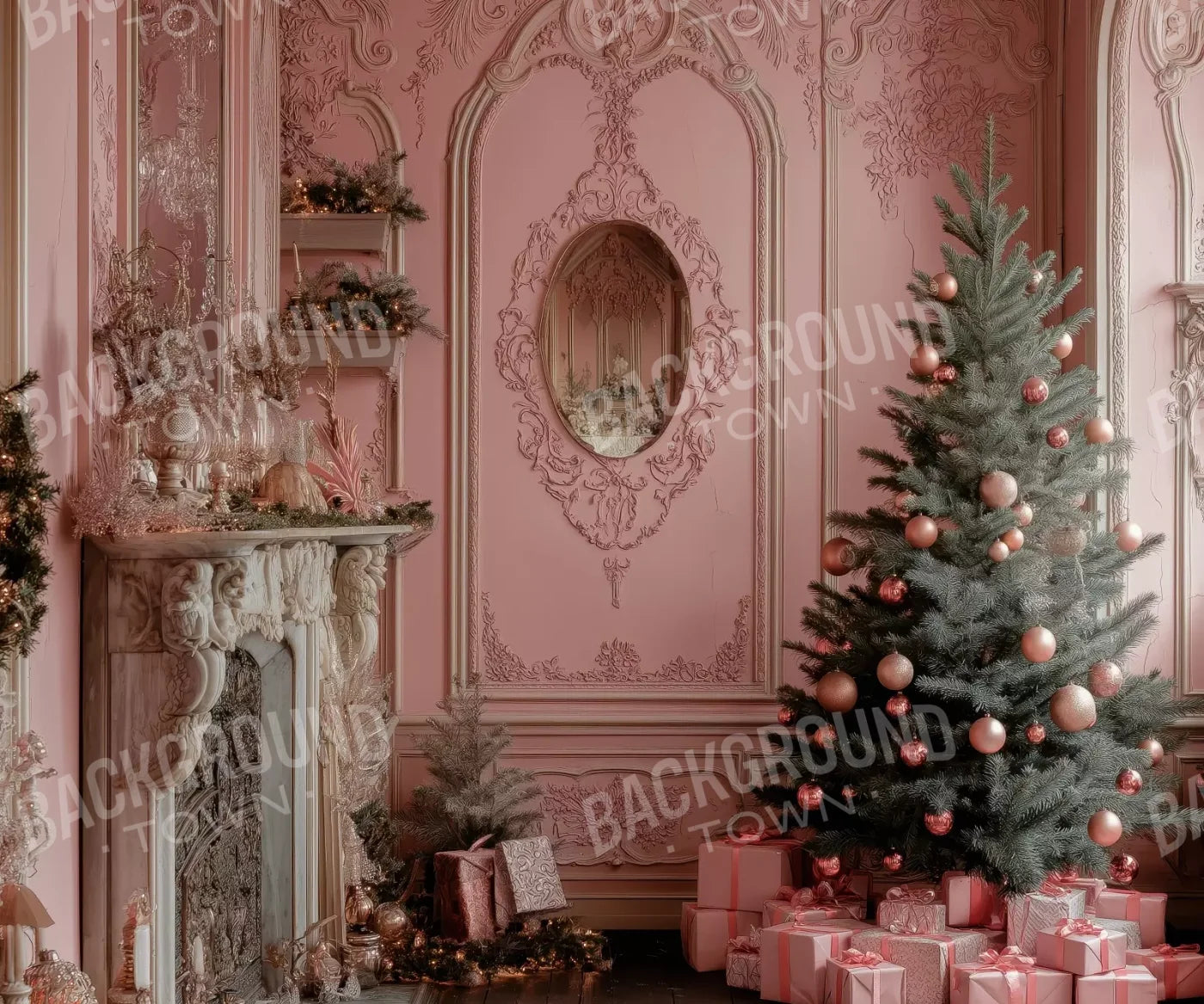 Pink Victorian Christmas Wall 12’X10’ Ultracloth (144 X 120 Inch) Backdrop