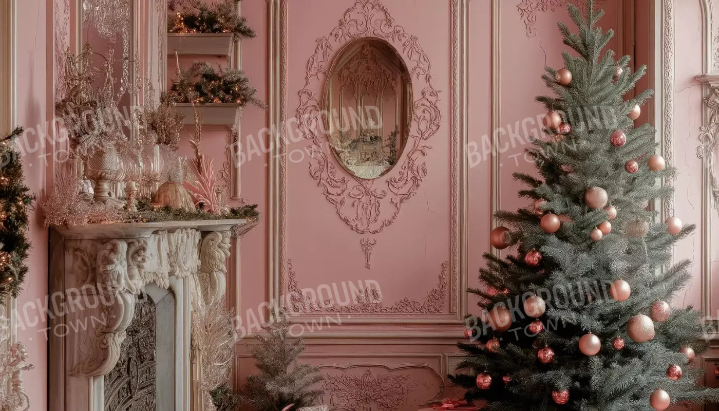 Pink Victorian Christmas Wall 14’X8’ Ultracloth (168 X 96 Inch) Backdrop