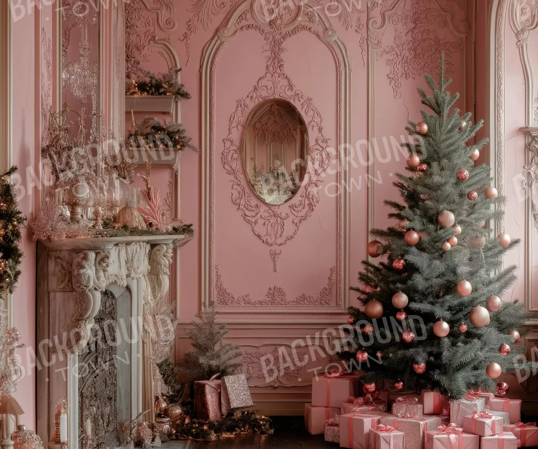 Pink Victorian Christmas Wall 5’X4’2 Fleece (60 X 50 Inch) Backdrop