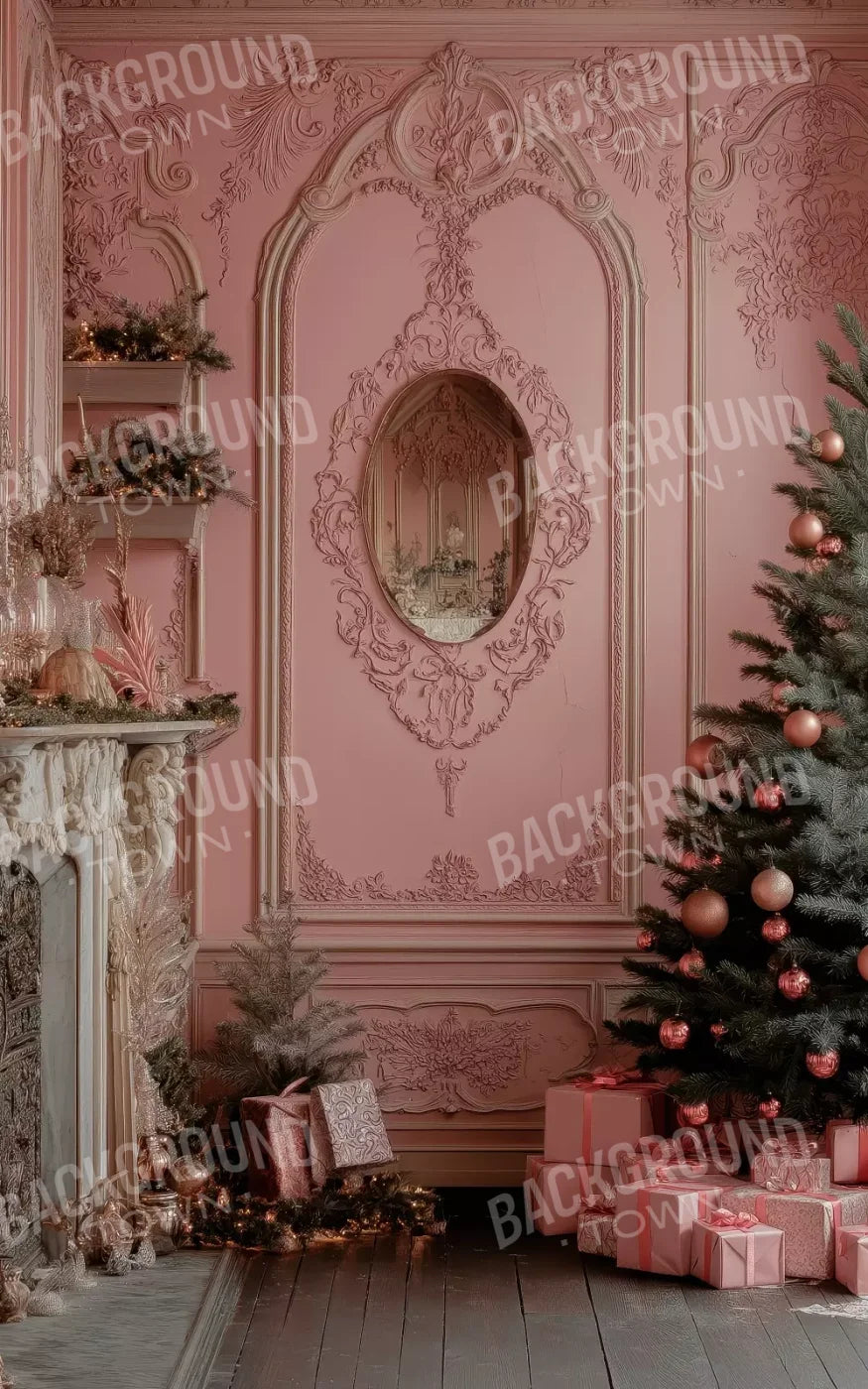 Pink Victorian Christmas Wall 5’X8’ Ultracloth (60 X 96 Inch) Backdrop