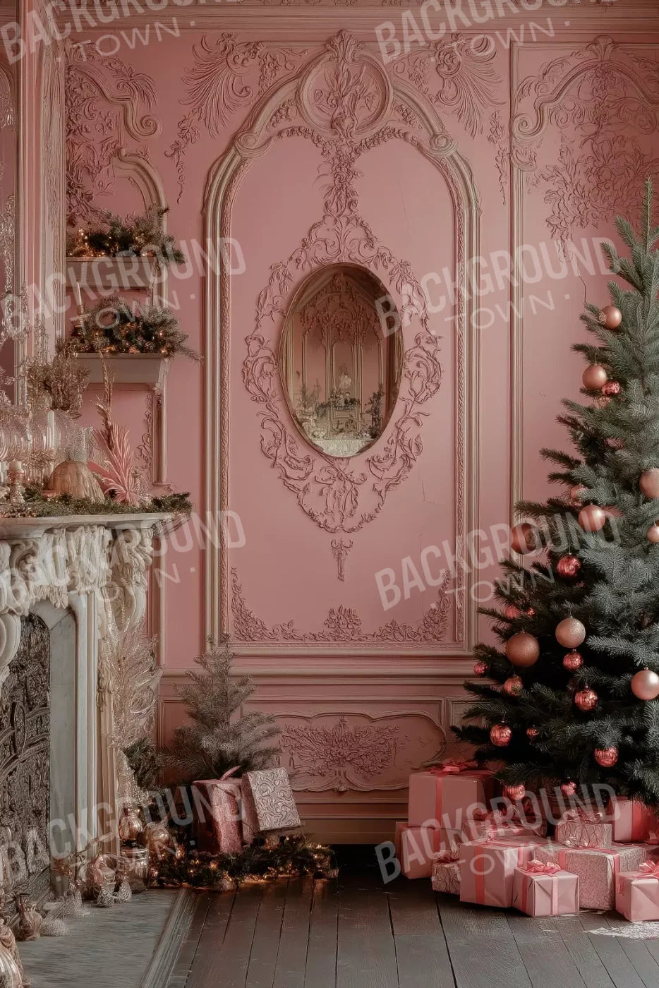 Pink Victorian Christmas Wall 8’X12’ Ultracloth (96 X 144 Inch) Backdrop