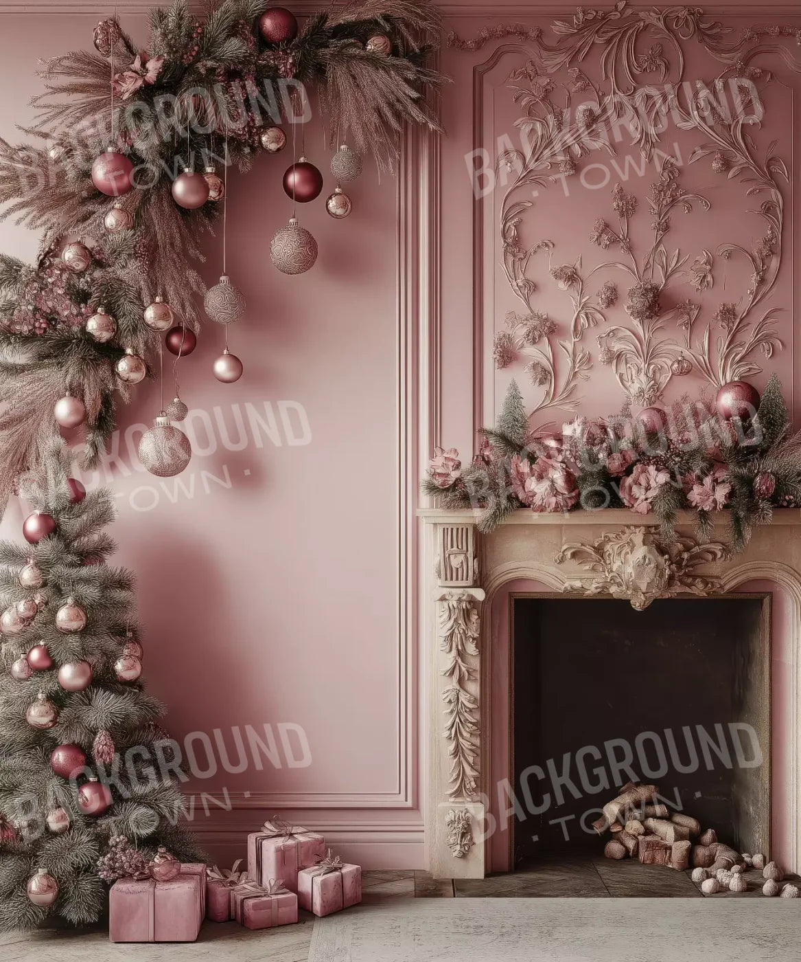 Pink Victorian Fireplace 10’X12’ Ultracloth (120 X 144 Inch) Backdrop