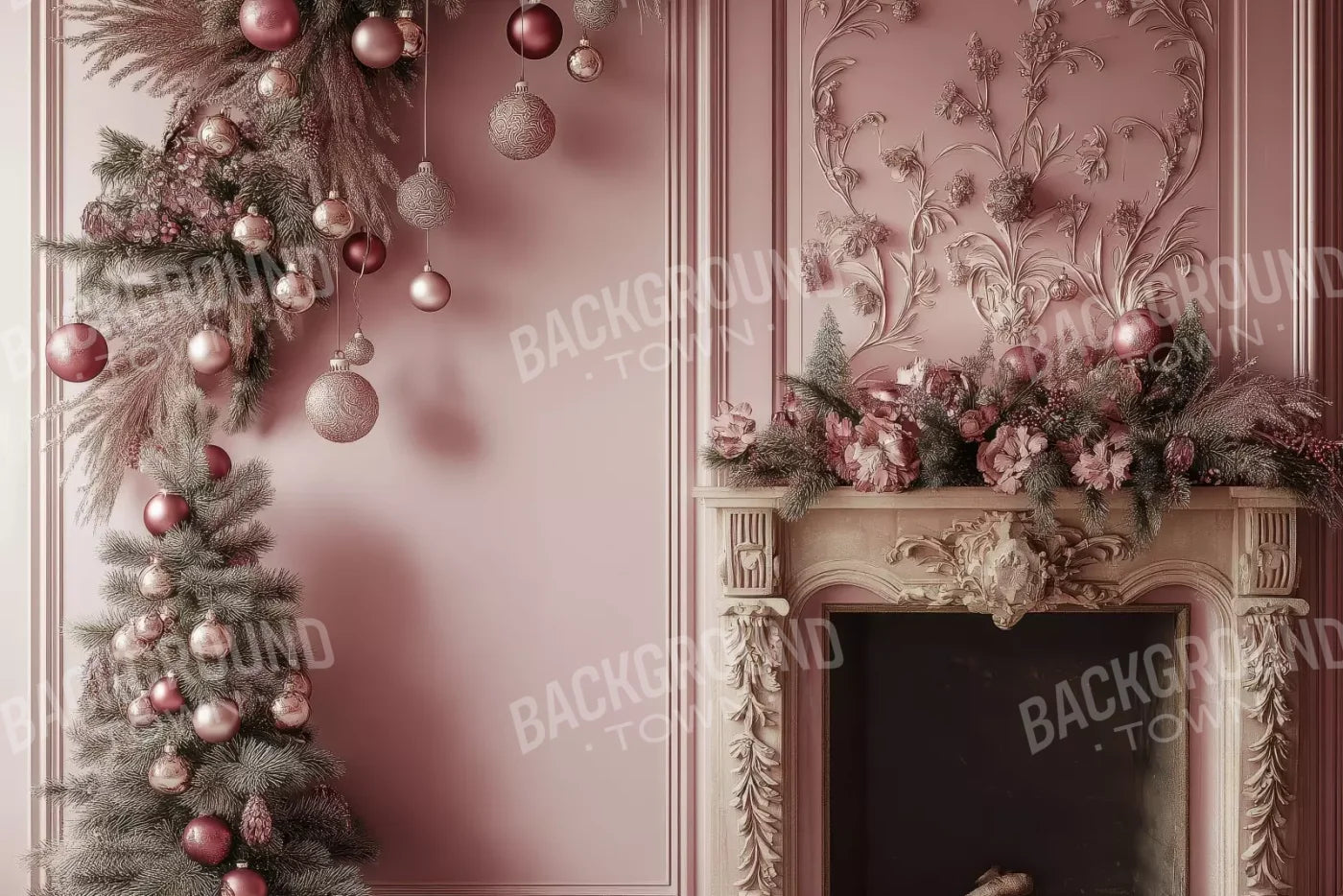 Pink Victorian Fireplace 12’X8’ Ultracloth (144 X 96 Inch) Backdrop