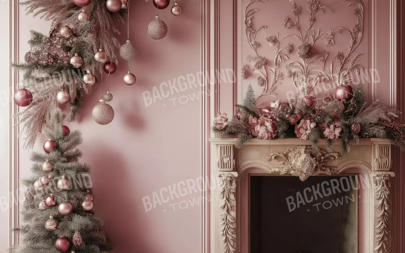 Pink Victorian Fireplace 16’X10’ Ultracloth (192 X 120 Inch) Backdrop