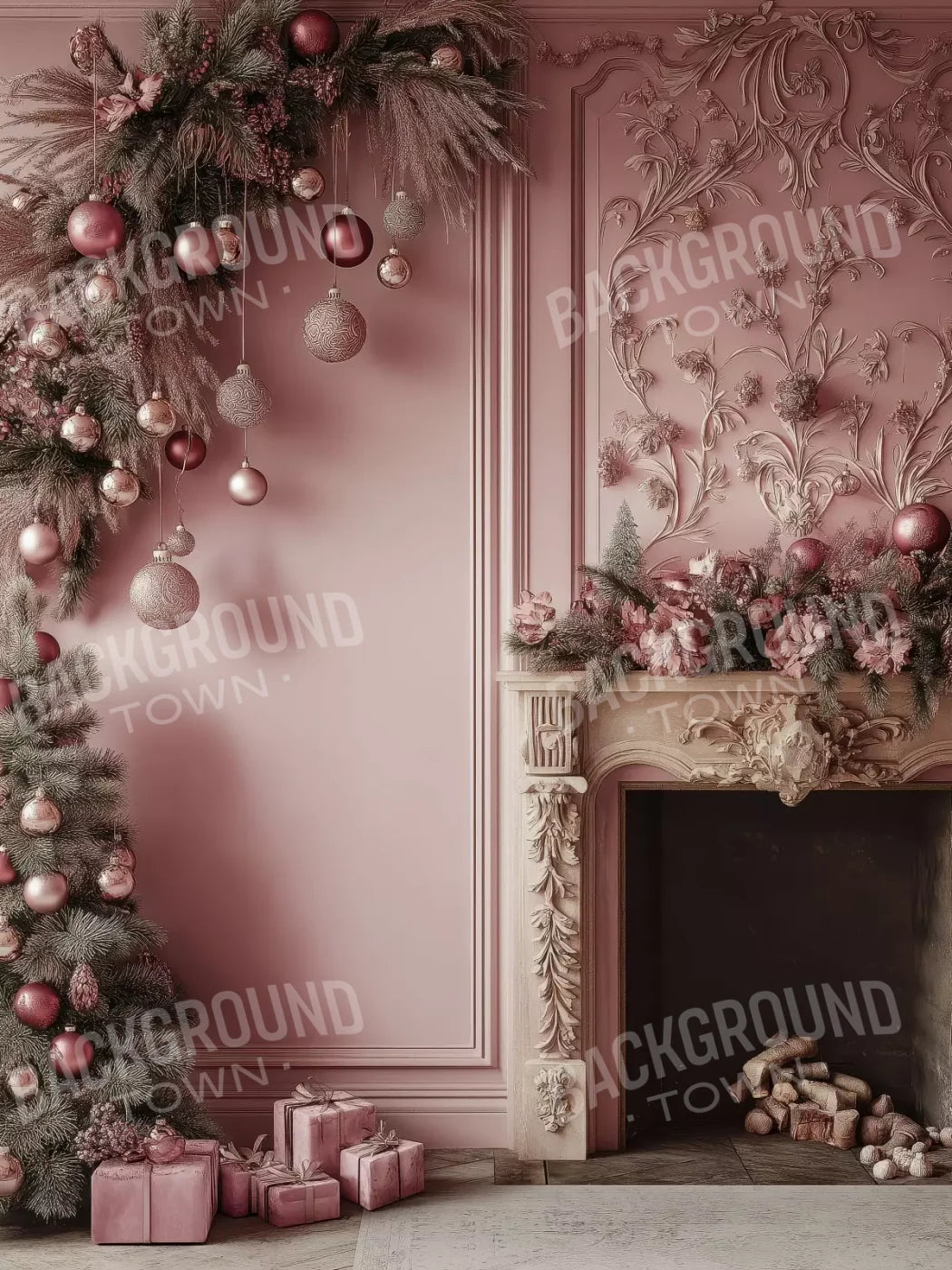 Pink Victorian Fireplace 6’X8’ Fleece (72 X 96 Inch) Backdrop