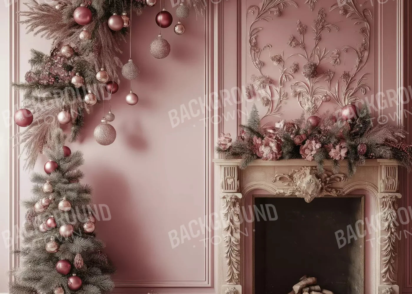 Pink Victorian Fireplace 7’X5’ Ultracloth (84 X 60 Inch) Backdrop