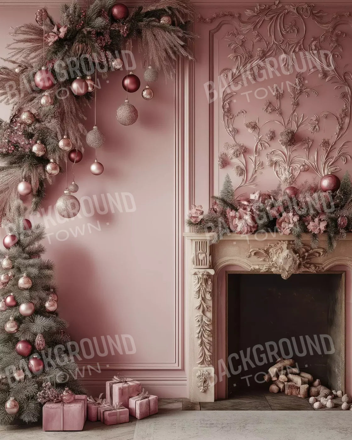 Pink Victorian Fireplace 8’X10’ Fleece (96 X 120 Inch) Backdrop