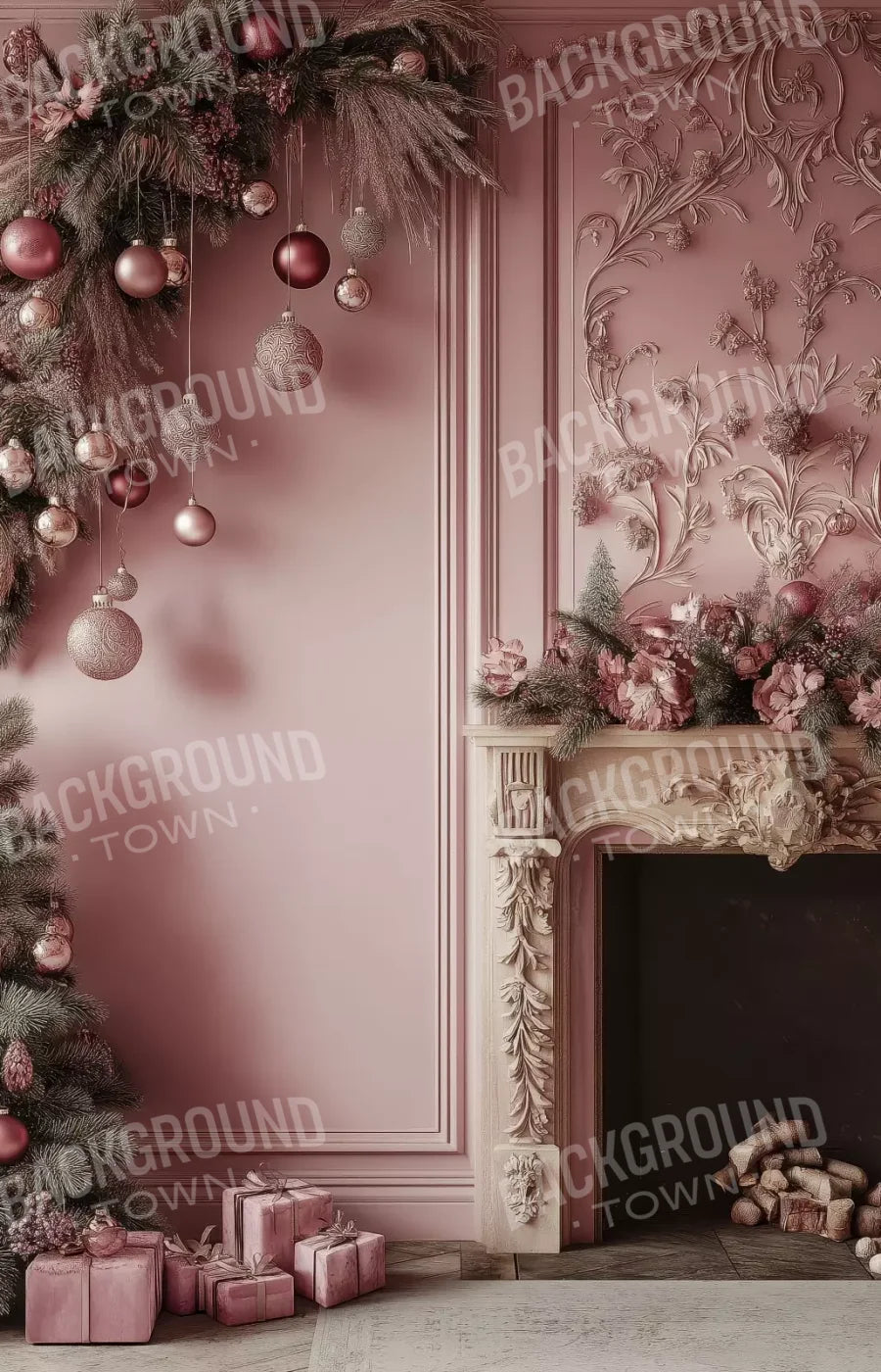 Pink Victorian Fireplace 9’X14’ Ultracloth (108 X 168 Inch) Backdrop