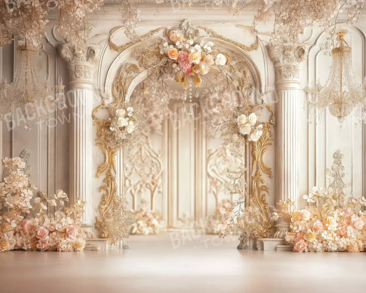 Pink Vintage Flowered Archway 10’X8’ Fleece (120 X 96 Inch) Backdrop