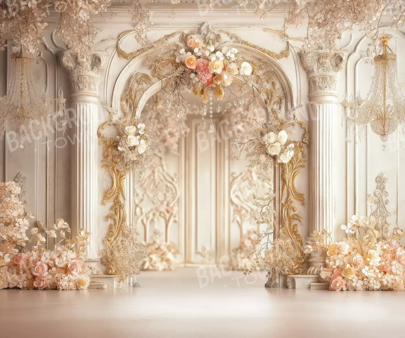 Pink Vintage Flowered Archway 12’X10’ Ultracloth (144 X 120 Inch) Backdrop