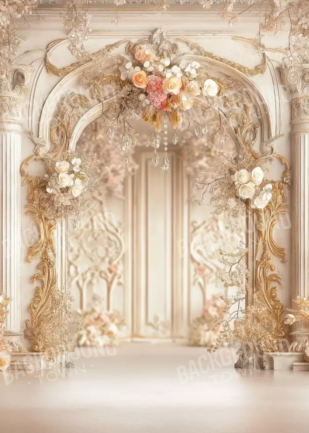 Pink Vintage Flowered Archway 5’X7’ Ultracloth (60 X 84 Inch) Backdrop