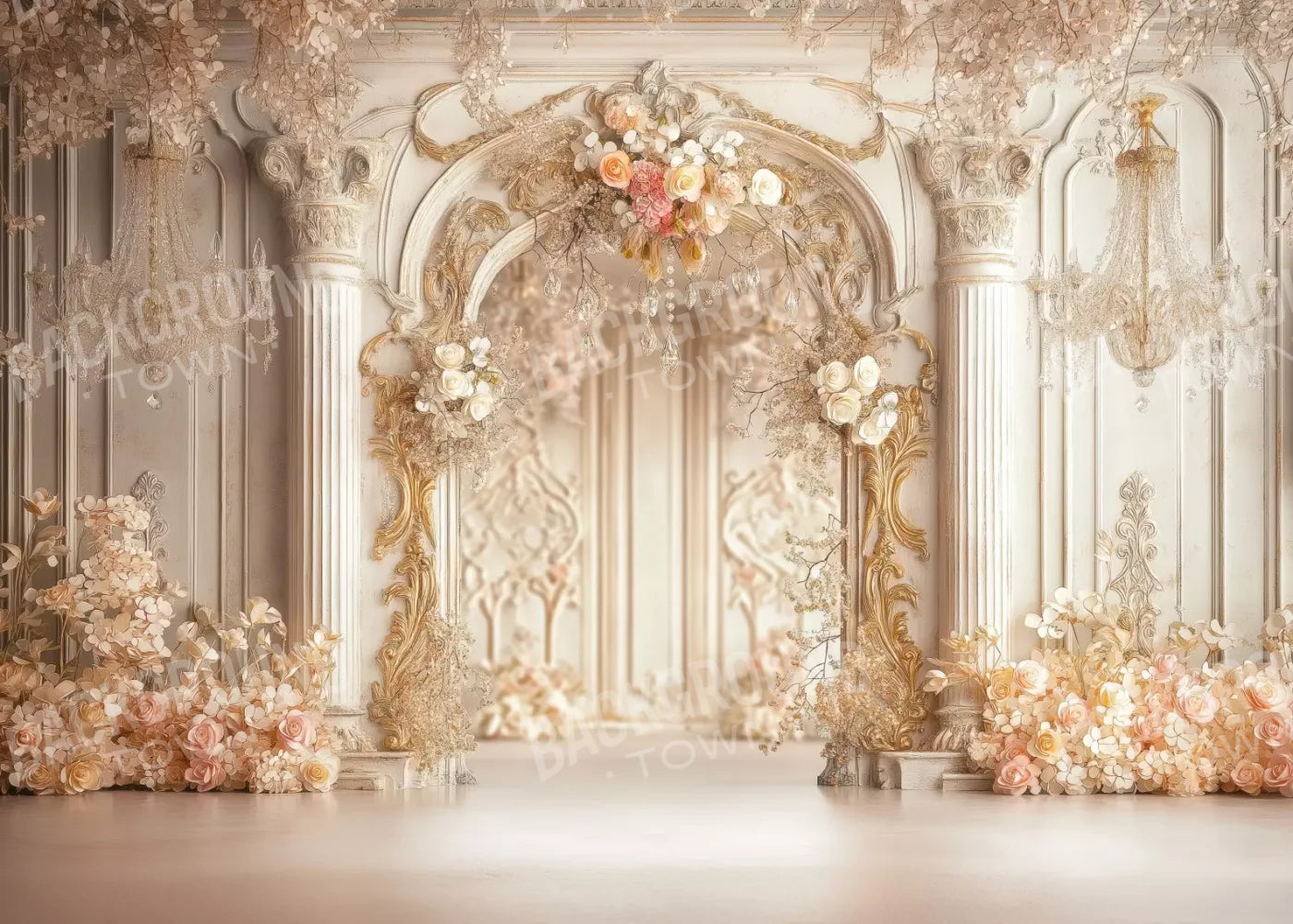 Pink Vintage Flowered Archway 7’X5’ Ultracloth (84 X 60 Inch) Backdrop