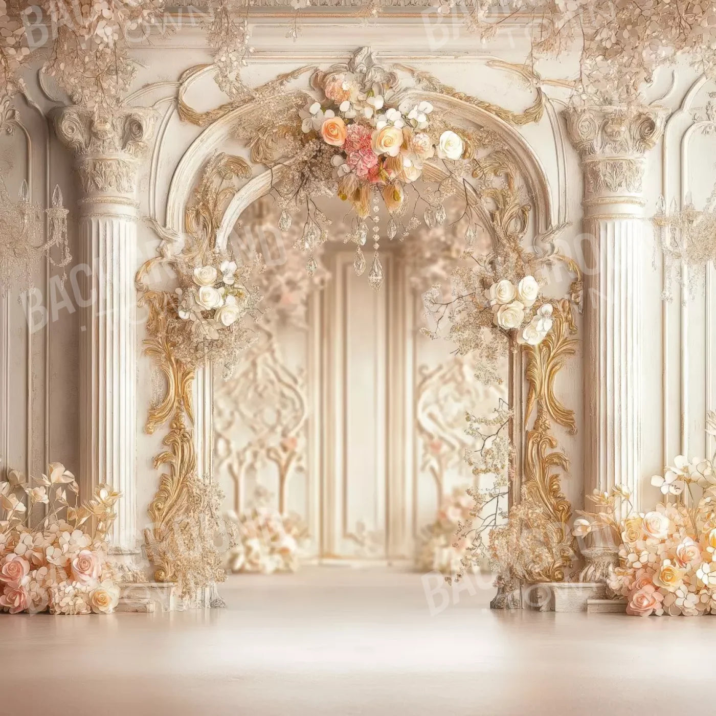 Pink Vintage Flowered Archway 8’X8’ Fleece (96 X Inch) Backdrop