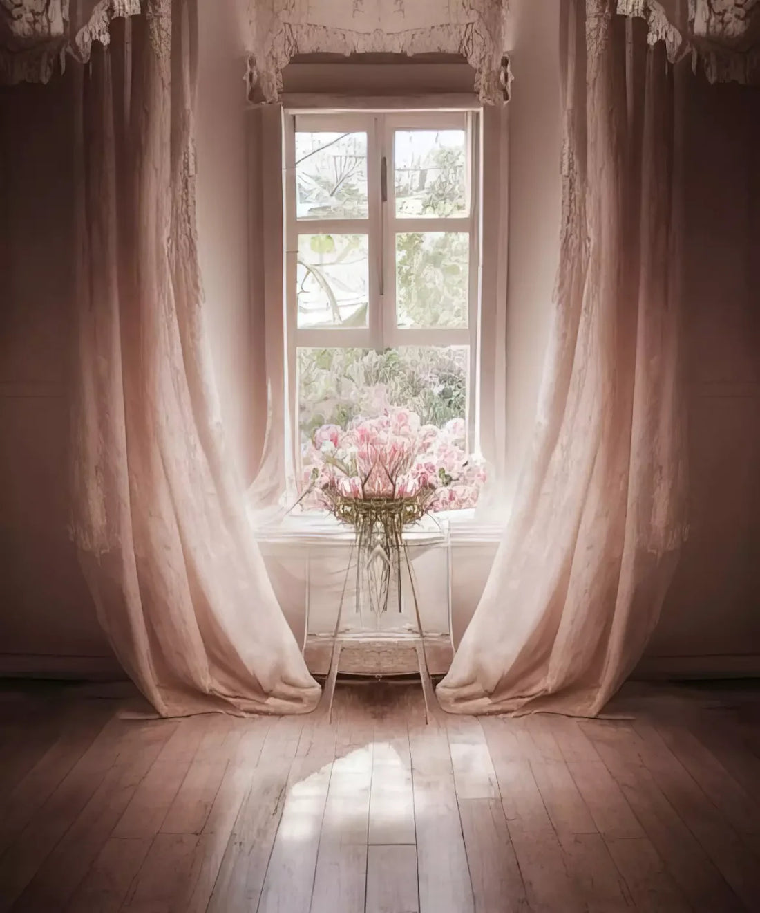Pink Floral Windowed Backdrop for Maternity Photography
