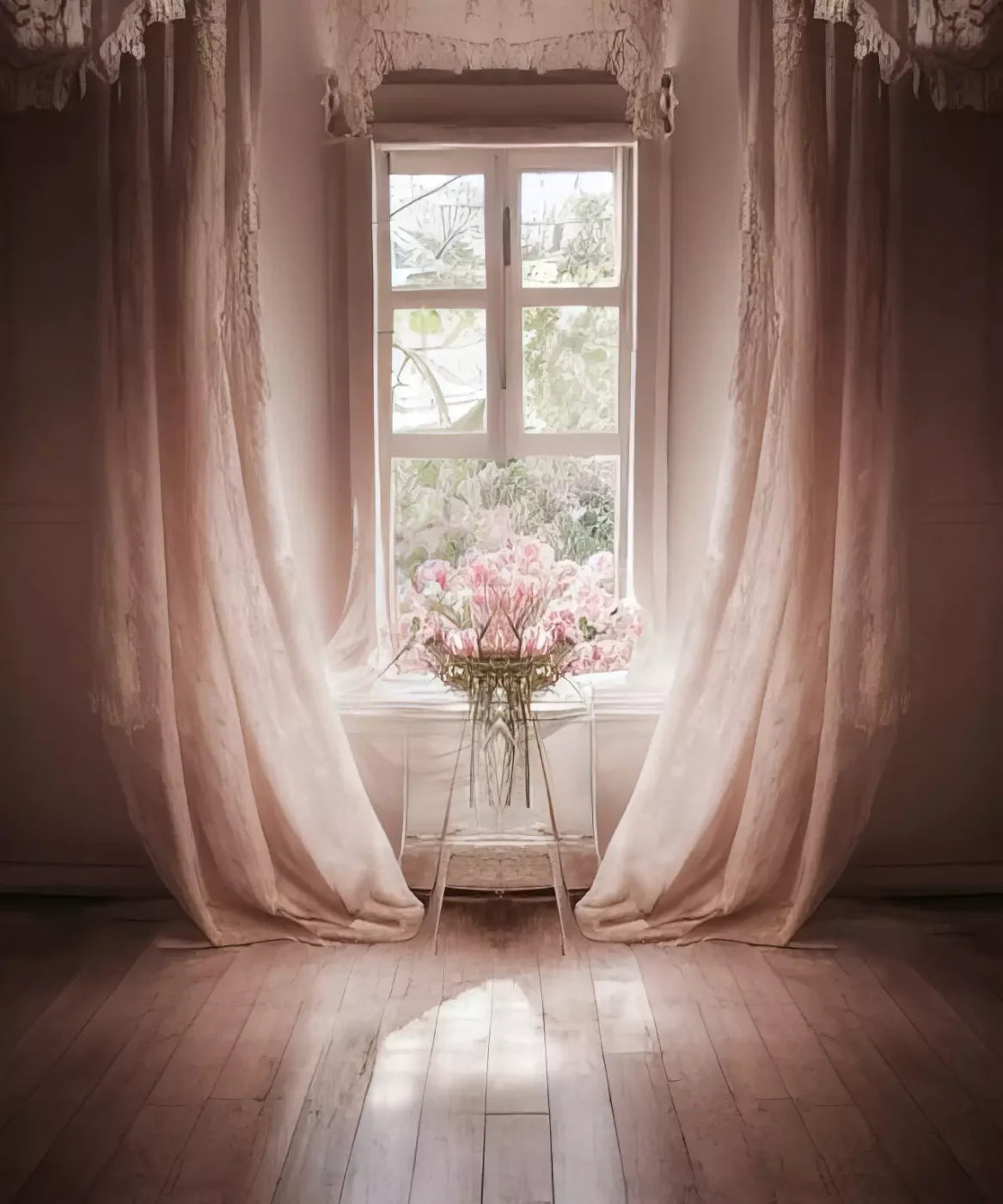 Pink Floral Windowed Backdrop for Maternity Photography