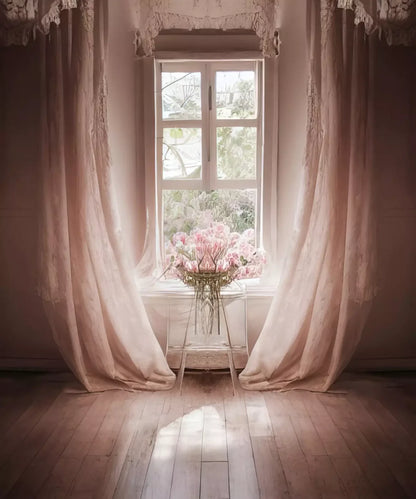 Pink Floral Windowed Backdrop for Maternity Photography