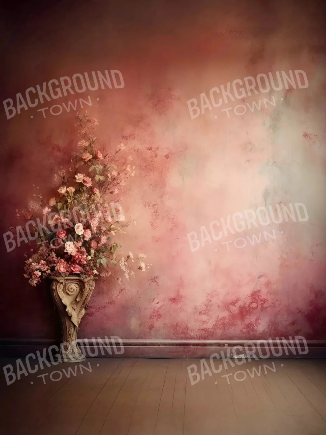Plaster Pink Floral Vintage 5X68 Fleece ( 60 X 80 Inch ) Backdrop