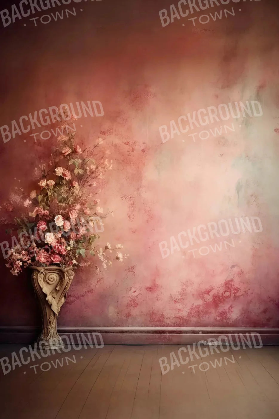 Plaster Pink Floral Vintage 5X8 Ultracloth ( 60 X 96 Inch ) Backdrop