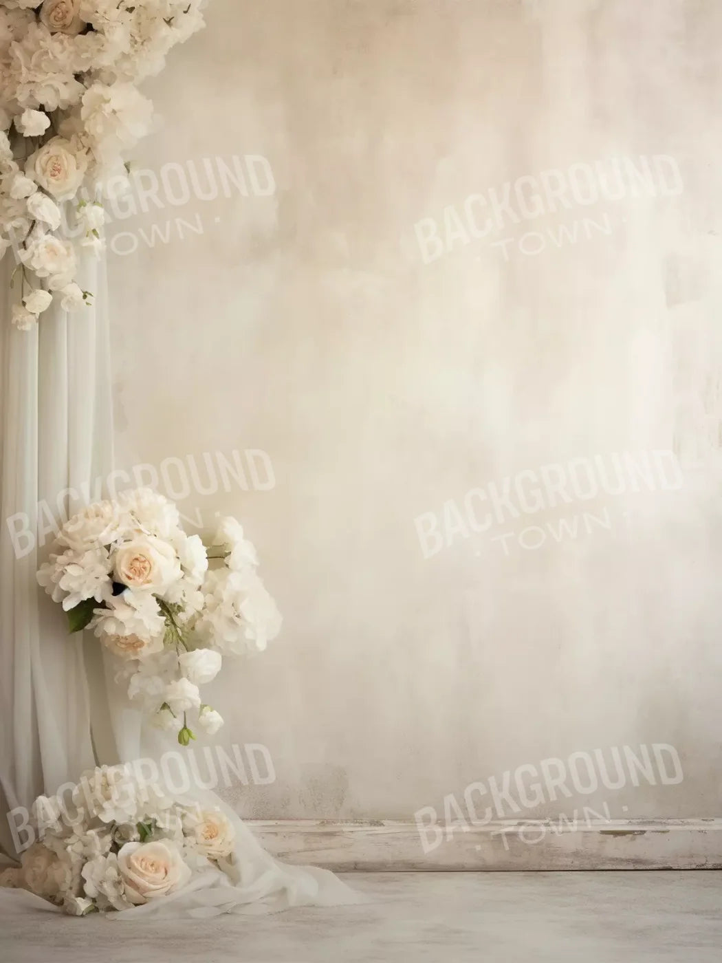 Plaster Wall With Florals 5’X6’8 Fleece (60 X 80 Inch) Backdrop