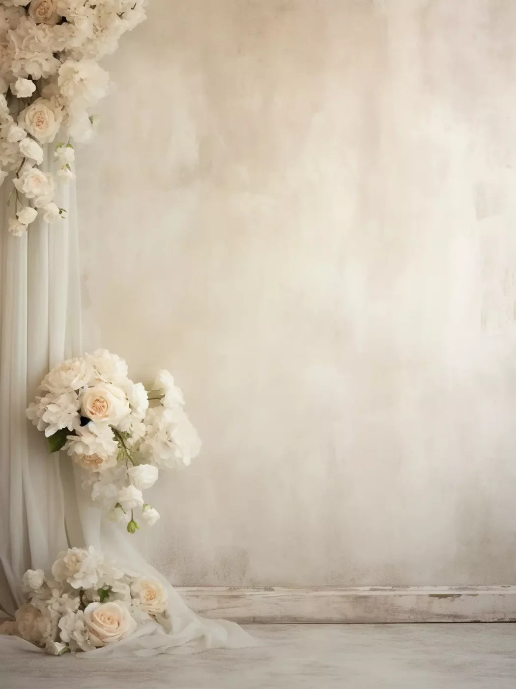 Plaster Wall With Florals 6’X8’ Fleece (72 X 96 Inch) Backdrop
