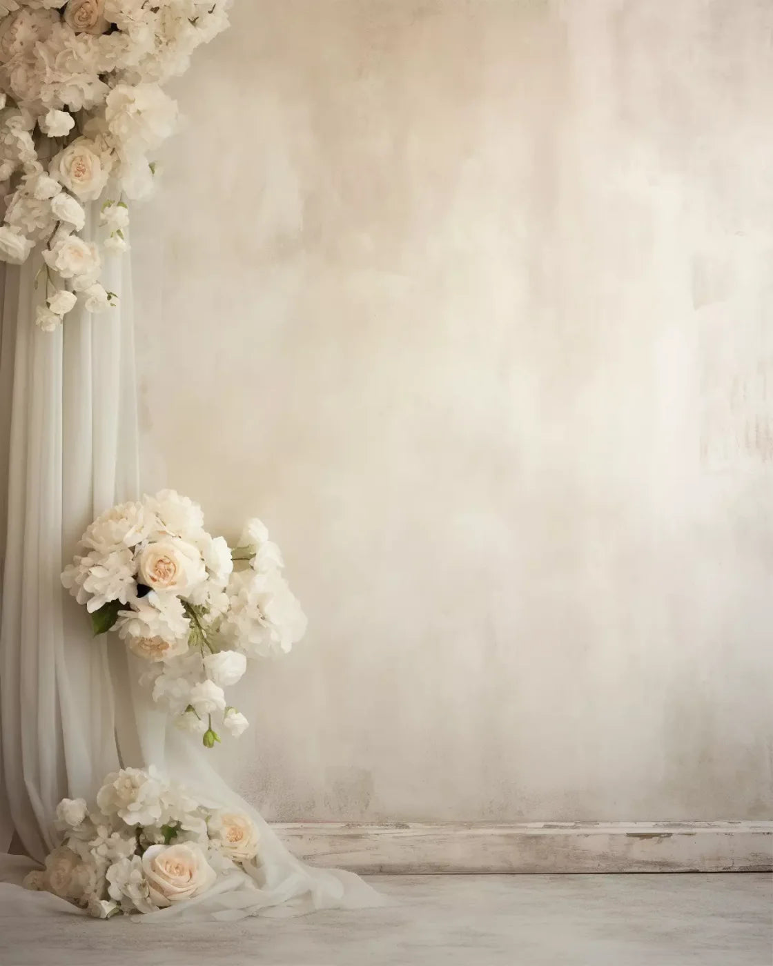 Plaster Wall With Florals 8’X10’ Fleece (96 X 120 Inch) Backdrop