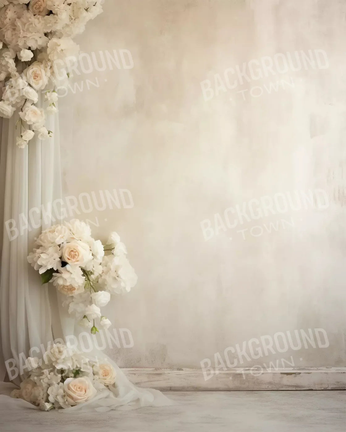 Plaster Wall With Florals 8’X10’ Fleece (96 X 120 Inch) Backdrop