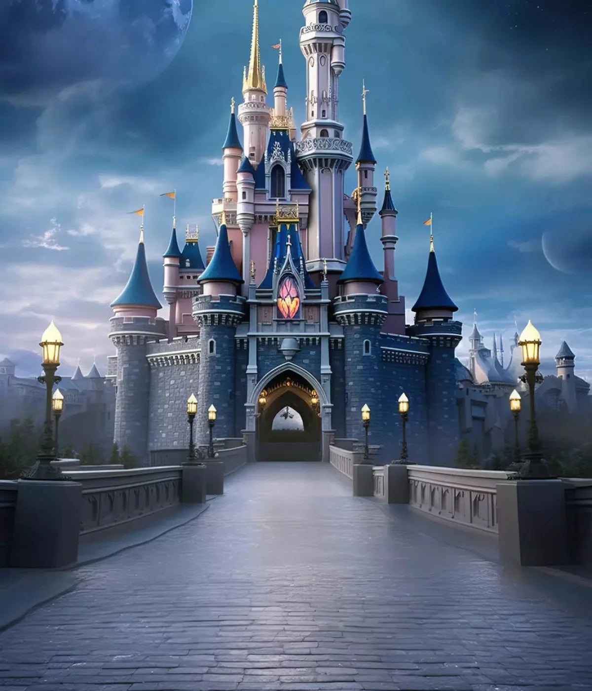 Princess Castle At Dusk 10X12 Ultracloth ( 120 X 144 Inch ) Backdrop