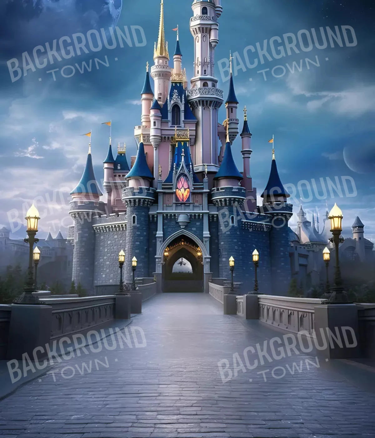 Princess Castle At Dusk 10X12 Ultracloth ( 120 X 144 Inch ) Backdrop